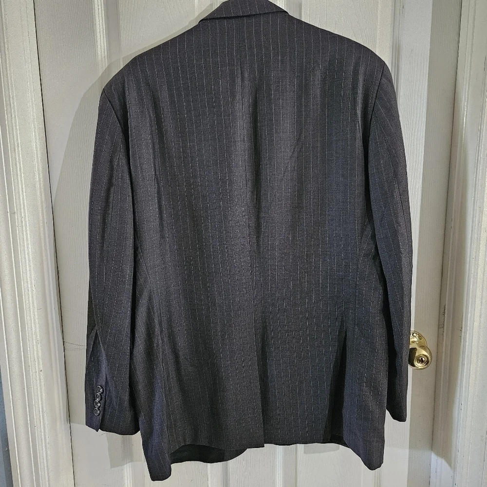 Lauren Ralph Lauren 100% Wool 2 Button Charcoal Pinstripe Jacket Made in Canada